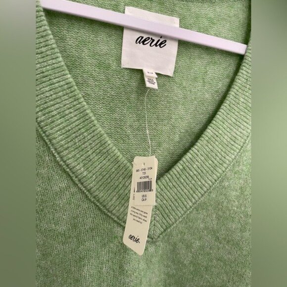 New Aerie Oversized Cozy V-Neck Sweater Lounge Boho Neutral Sustainable - Picture 3 of 6